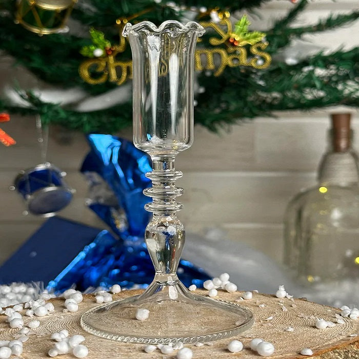 Crystal Clear Three Ring Glass Candle Holder