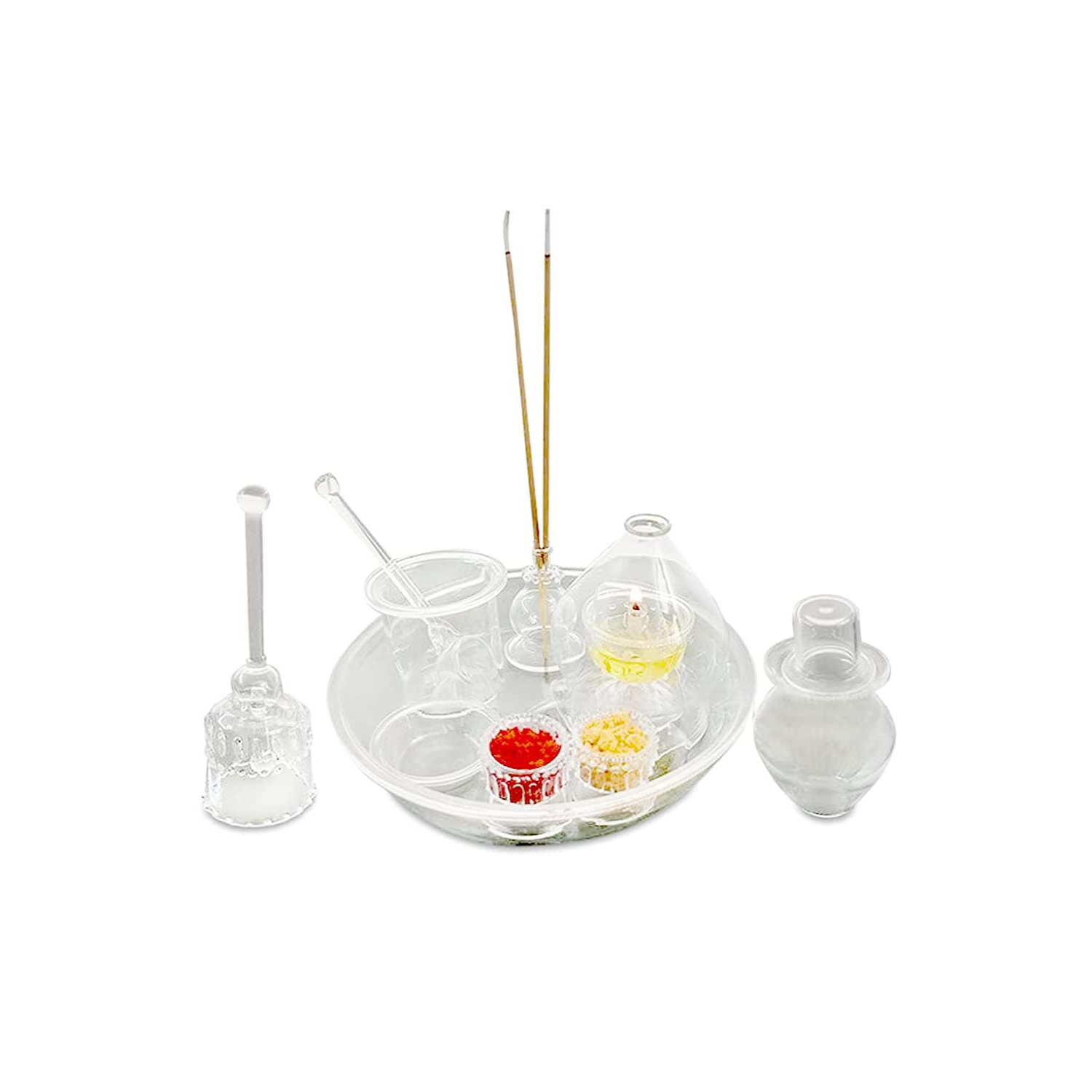 Pooja Thali Set Made of Borosilicate Glass with 8 Essentials.