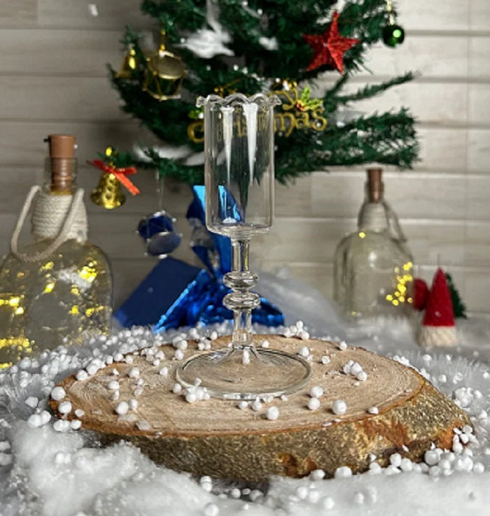 Crystal Clear Double Ring Glass Candle Holder